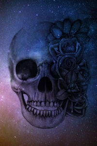 roses, skull