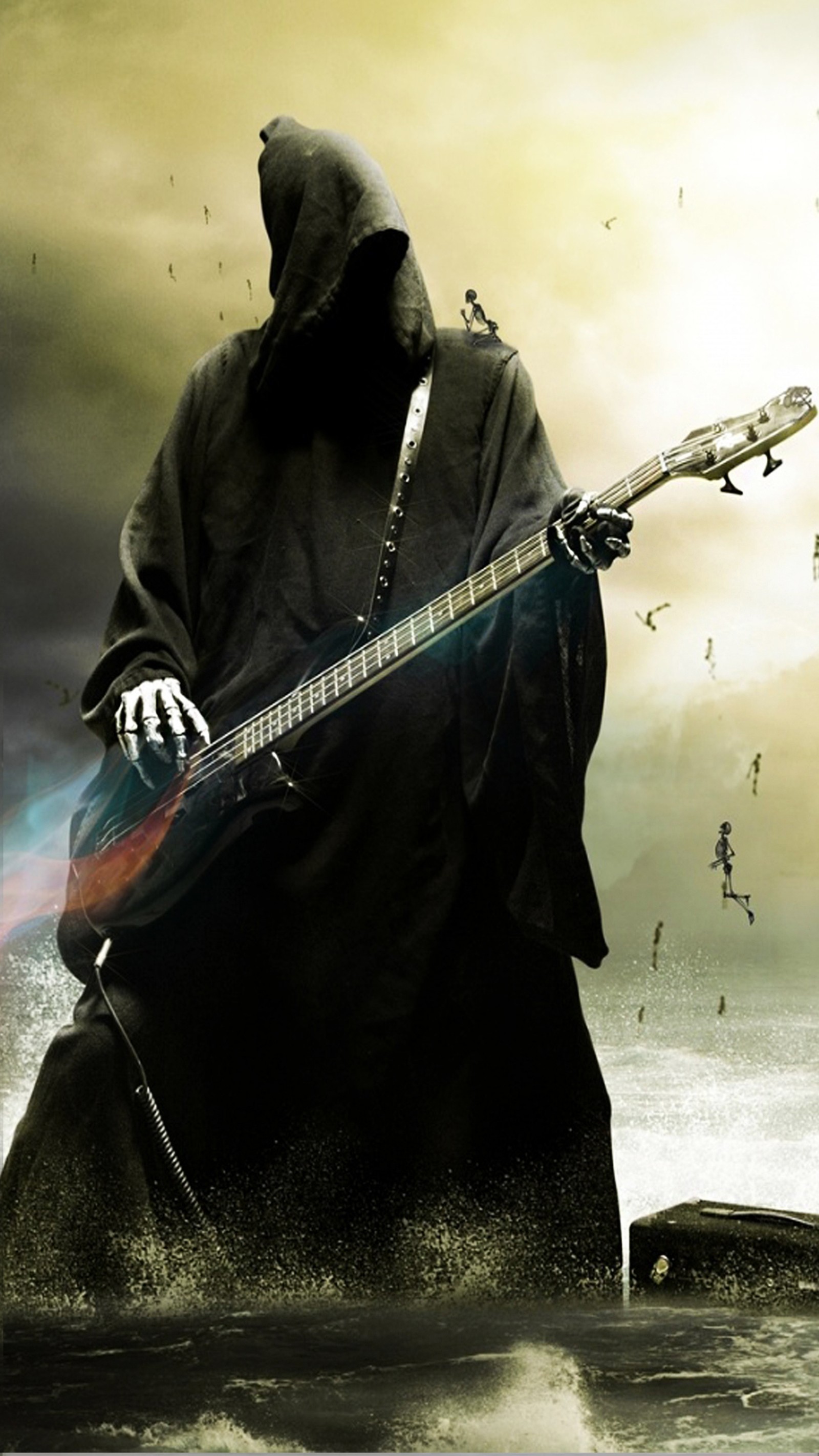 bass, electric, guitar, horror, skull Download Wallpaper