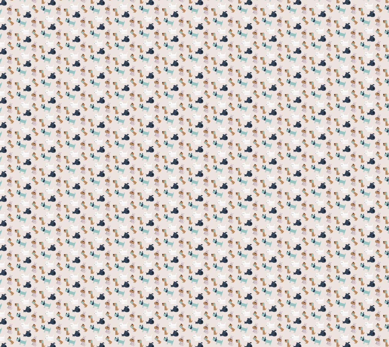 A close up of a pattern of cats and dogs on a white background (animals, dogs, pattern)