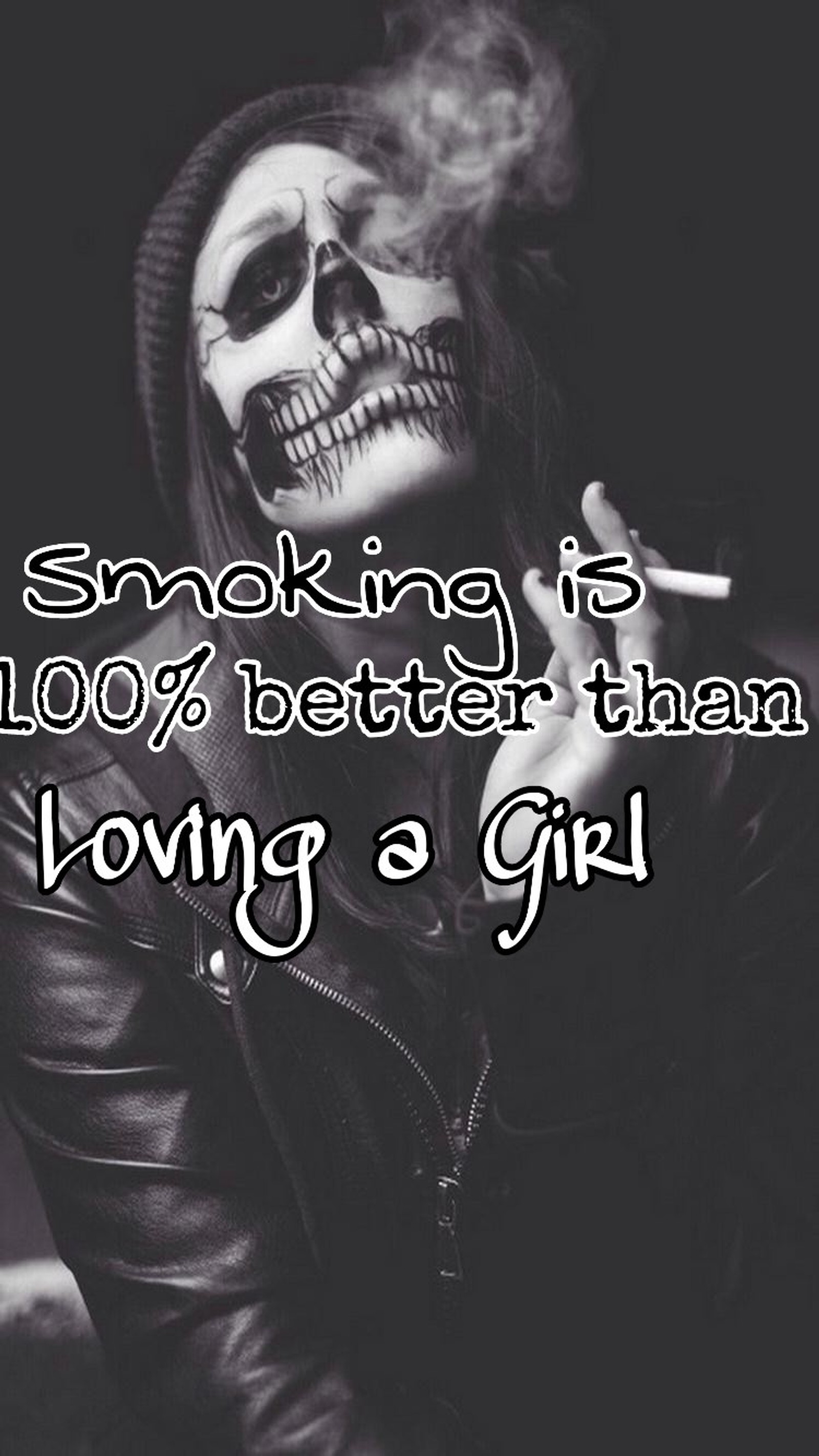 A woman smoking a cigarette with a skull face and a cigarette in her mouth (anime, attitude, dangerous, devil, evil)