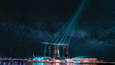 марина бей сэндс, marina bay sands, ночной город, отель, сингапур