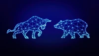 Dynamic Bull and Bear Market Graphics in Blue Aesthetic