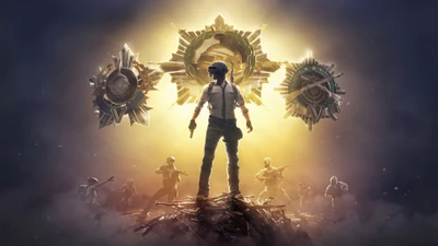 Victorious Player in PUBG Surrounded by Triumph Symbols