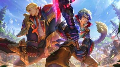 battle academia, garen, wukong, splash art, league of legends wallpaper