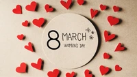 Celebración del Día Internacional de la Mujer el 8 de marzo con corazones rojos