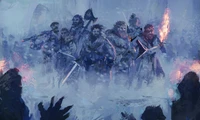 Epic Battle Scene with Jon Snow and Allies in a Frosty Landscape