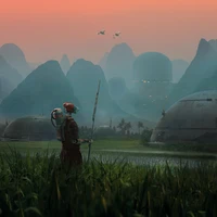 A Futuristic Creator Amidst Lush Landscapes in a Distant World