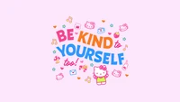 be kind yourself, pink background, hello kitty background, sanrio, cute wallpaper