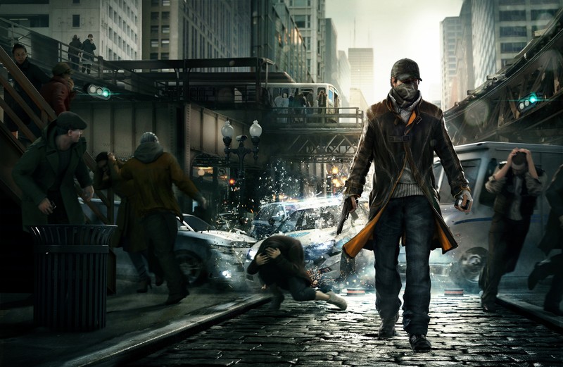 Человек в тренче идет по улице с собаками-часами (взломщики, watch dogs, ubisoft, моментальный снимок, человек)