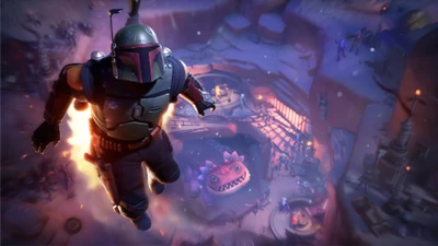 Boba Fett schwebt im Battle Royale Abenteuer von Fortnite