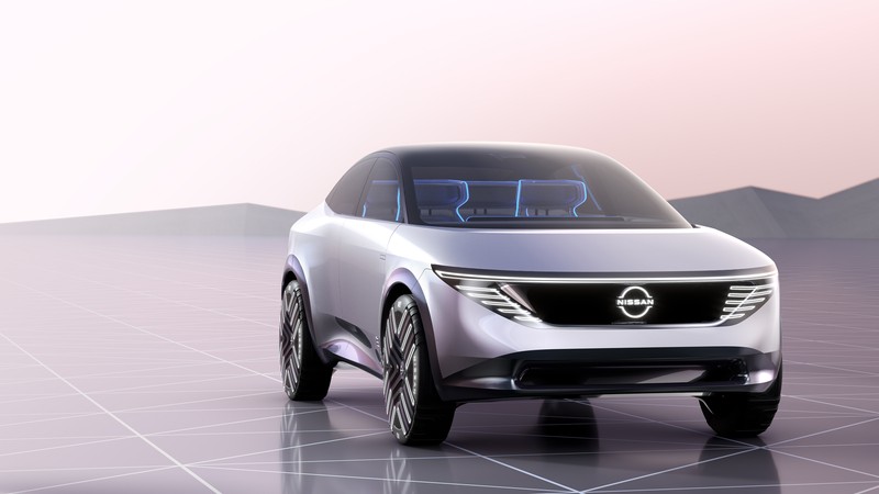 Белый автомобиль с синей лампой на передней части (nissan chill out concept, 2021, машины, обои 4k)