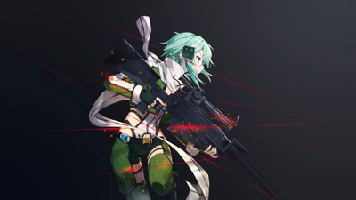 sinon shino asada, francotirador, fondo oscuro, sword art online, juegos