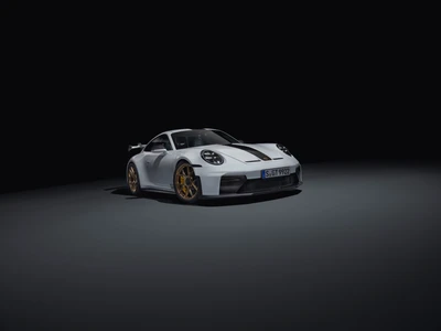 Porsche 911 GT3 con paquete Weissach en un entorno de estudio sobre fondo oscuro