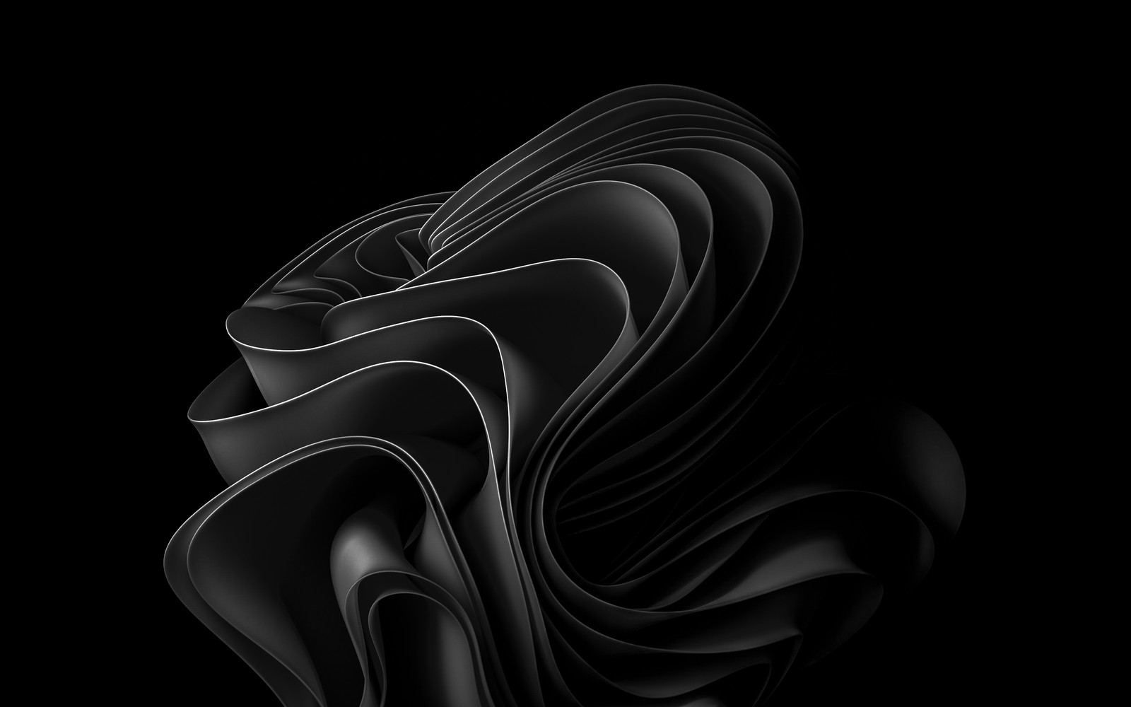 A close up of a black and white abstract design (windows 11, black abstract, stock, black background, amoled)