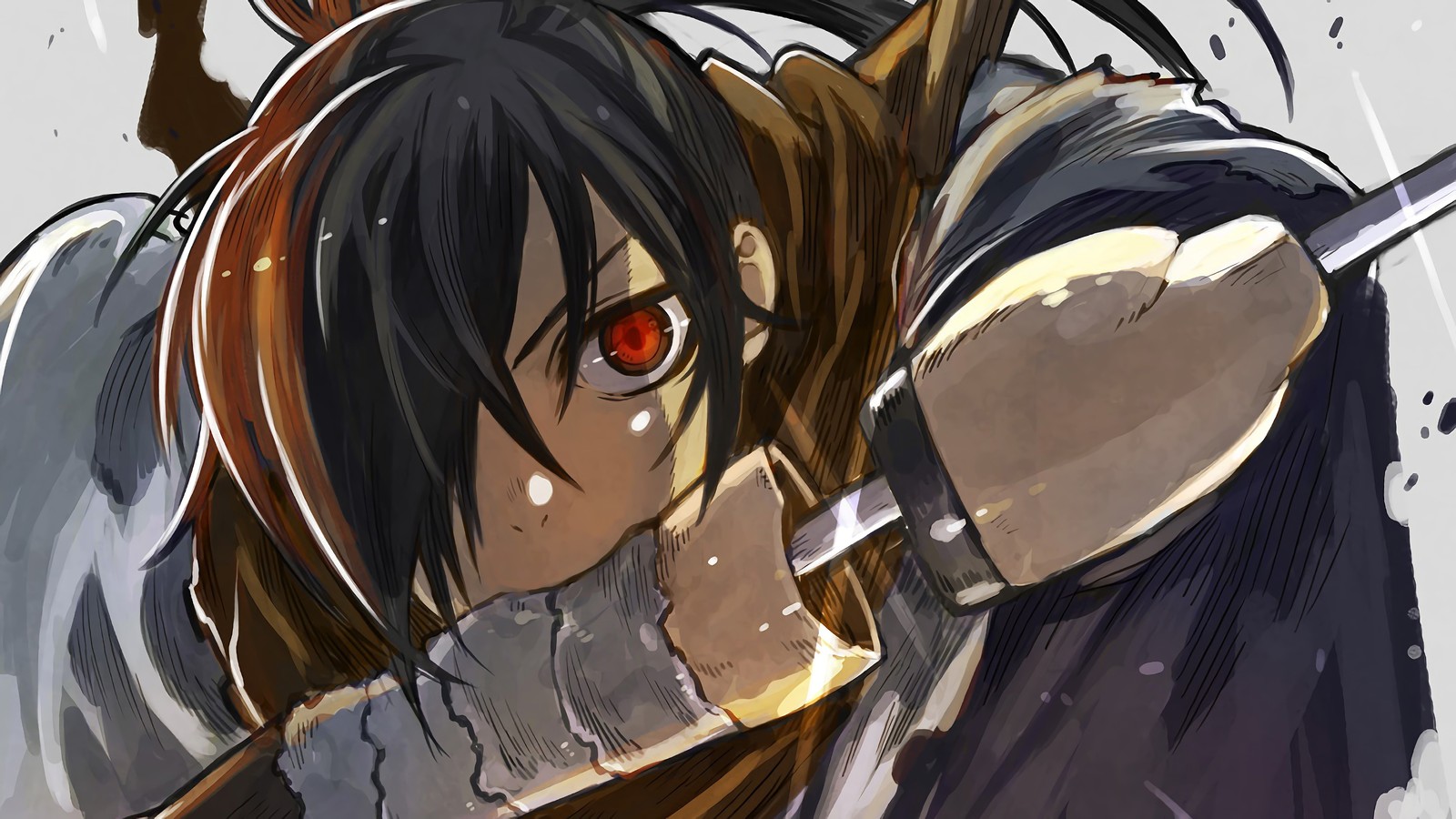 Anime, anime, arte anime, chica anime, ojos rojos, espada, espada, espada (hyakkimaru, dororo anime, anime)