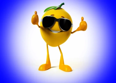 Happy Cartoon Lemon with Sunglasses and Thumbs Up