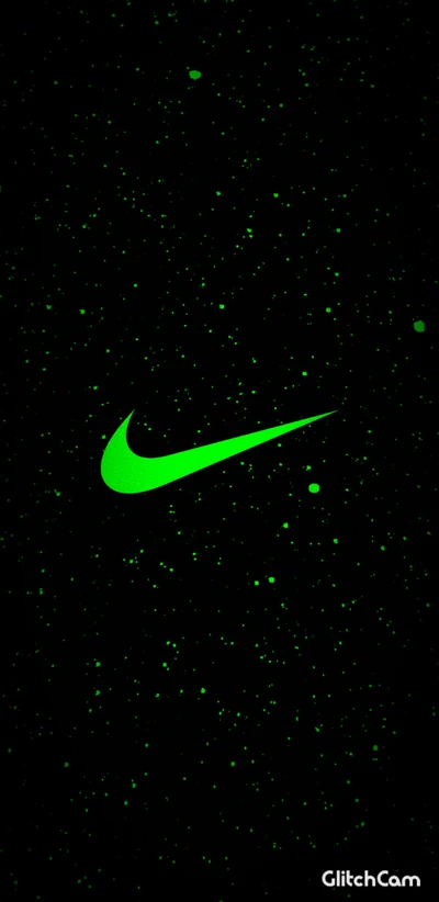 Neon Green Nike Logo on a Starry Background