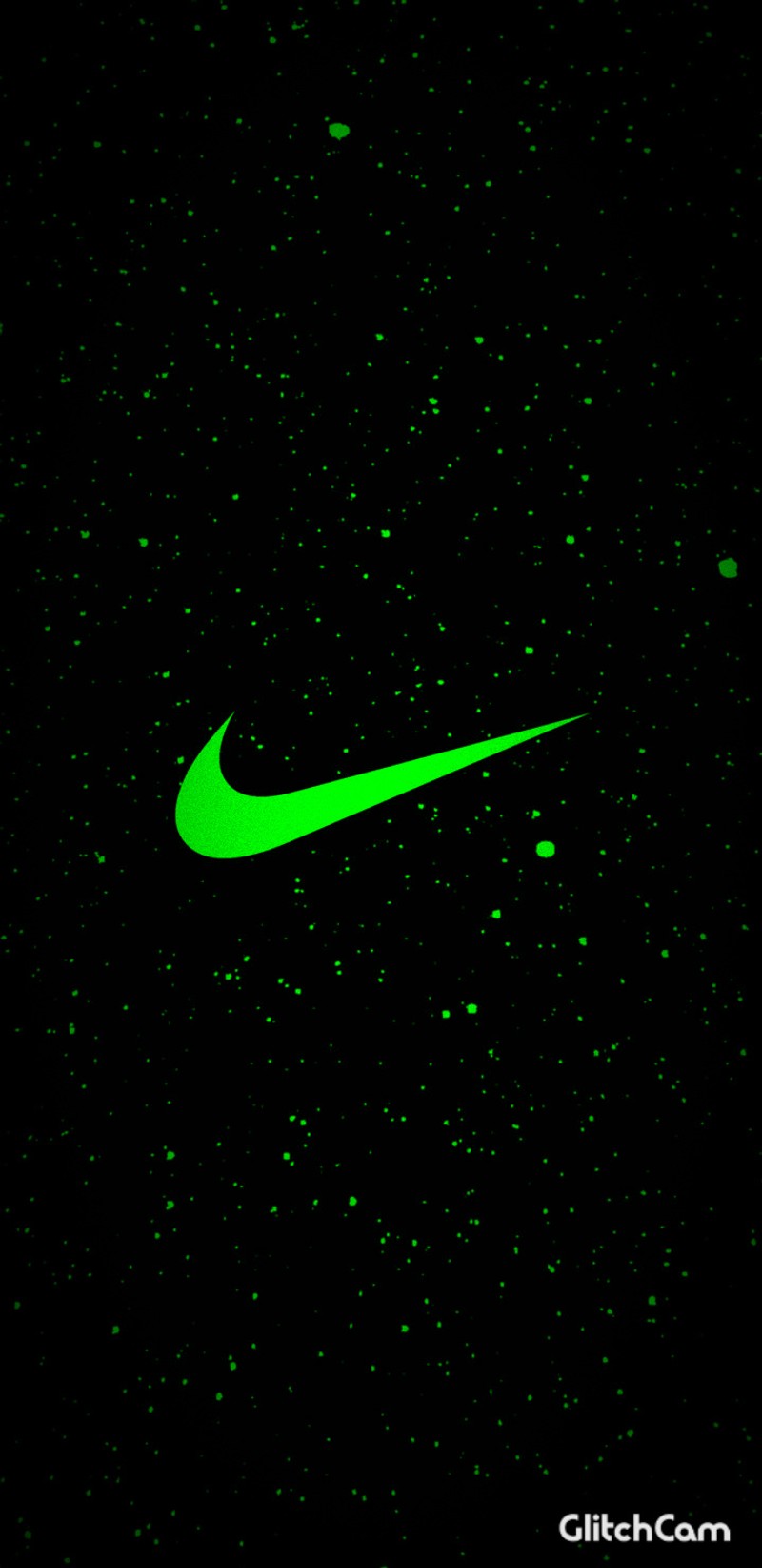 Логотип nike на черном фоне с зелеными звездами (логотип, неон, nike)