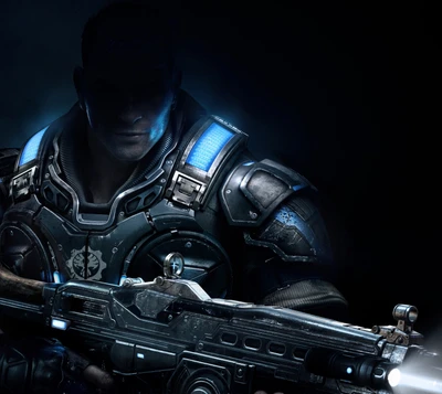 Heroischer Krieger in Rüstung von Gears of War 4, bereit für den Kampf