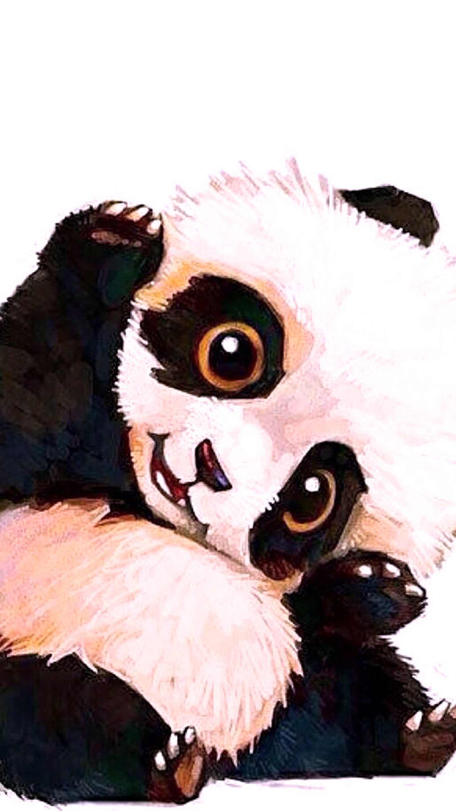 Painting of a panda bear laying down with its paws on its chest (cute, hello, panda)