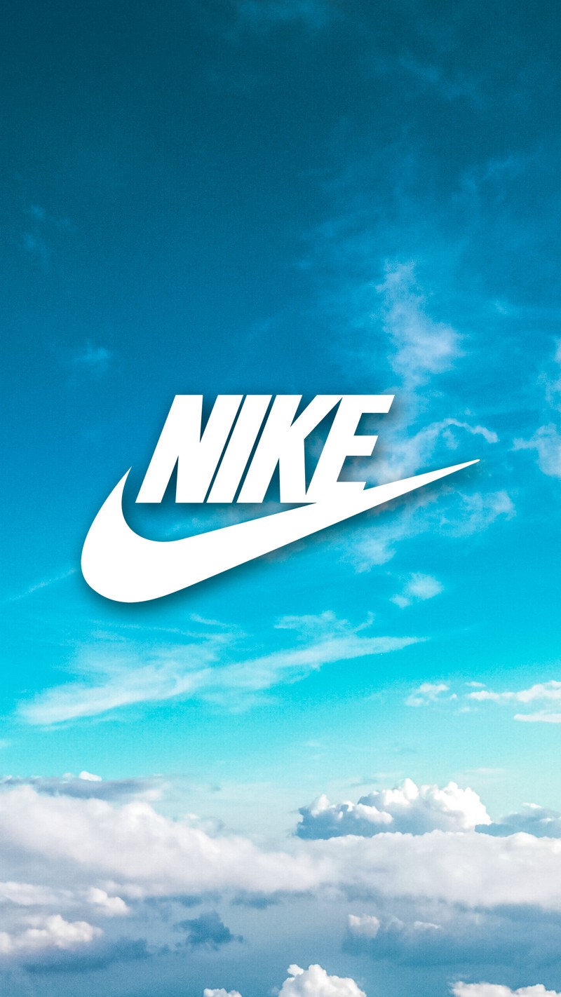 Логотип nike на фоне голубого неба с облаками (воздух, синий, бренд, облака, просто сделай это)