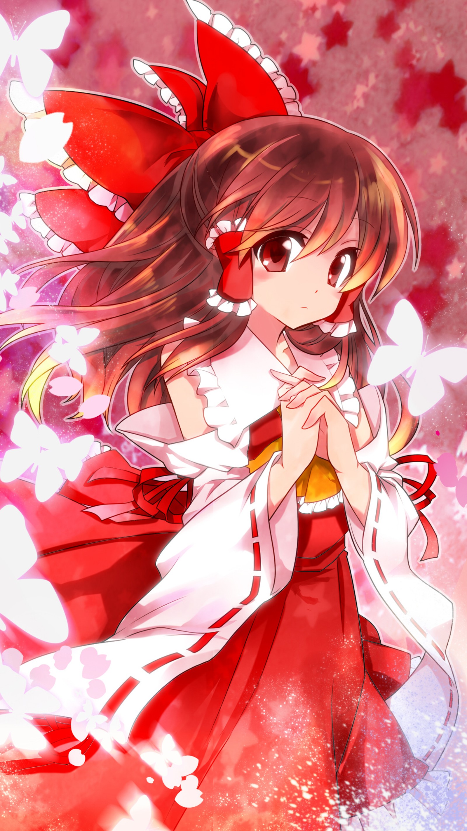 Chica de anime en un vestido rojo con un lazo rojo y un vestido blanco (anime, lindo, niña)