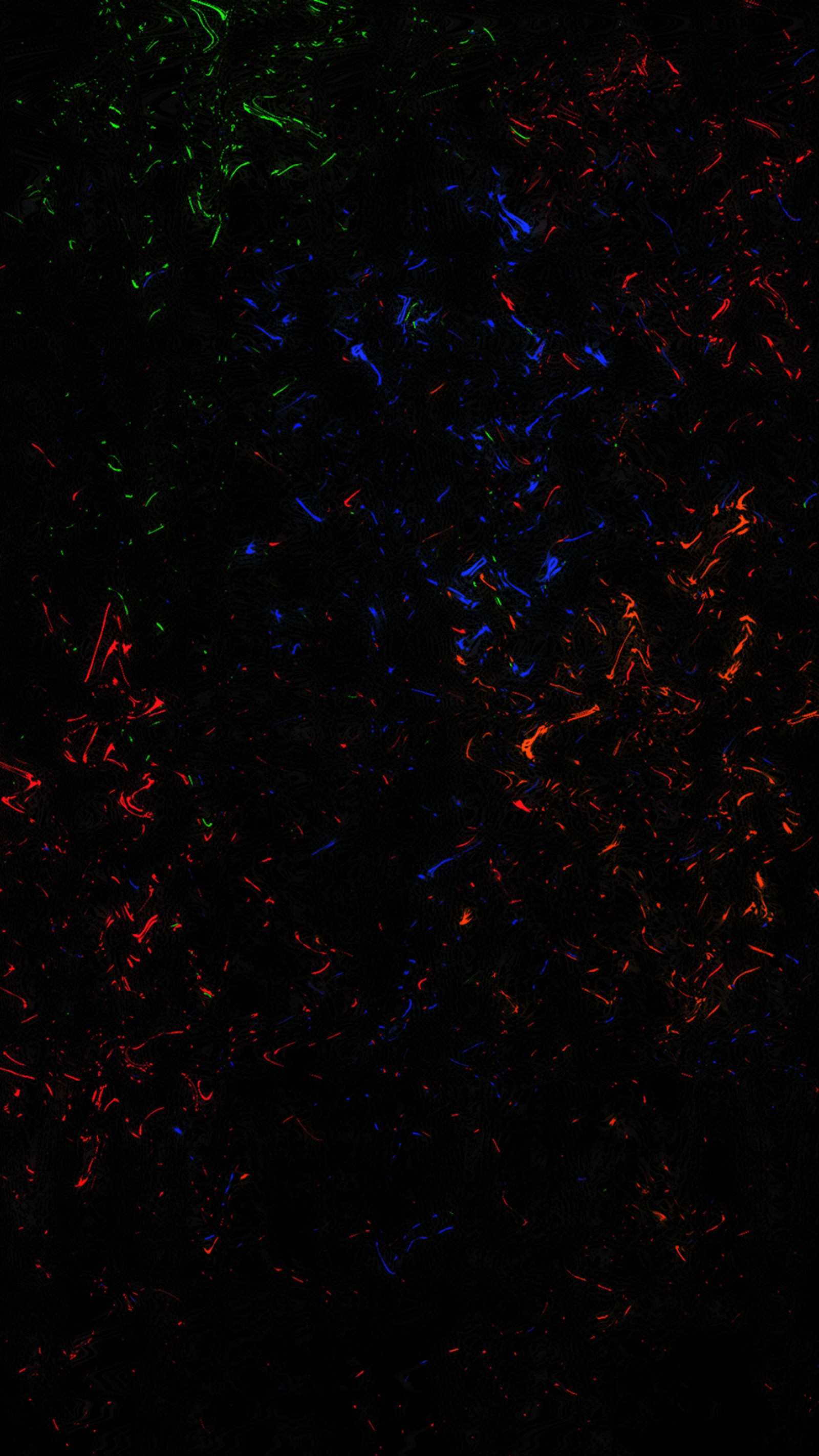 Luzes coloridas brilhantes brilham intensamente em um fundo preto (abstrato, fundo, azul, colorido, vermelho)