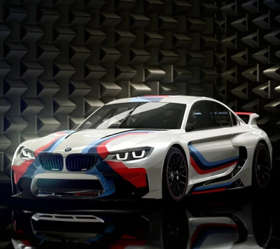 BMW GT con una llamativa decoración M Sport en un entorno artístico.