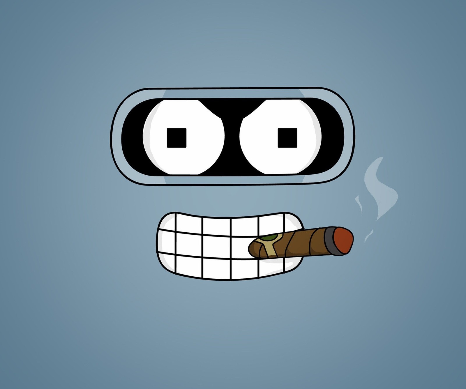 A cartoon character with a cigar and a cigar in his mouth (bender, comedy, funny, futurama, metal)