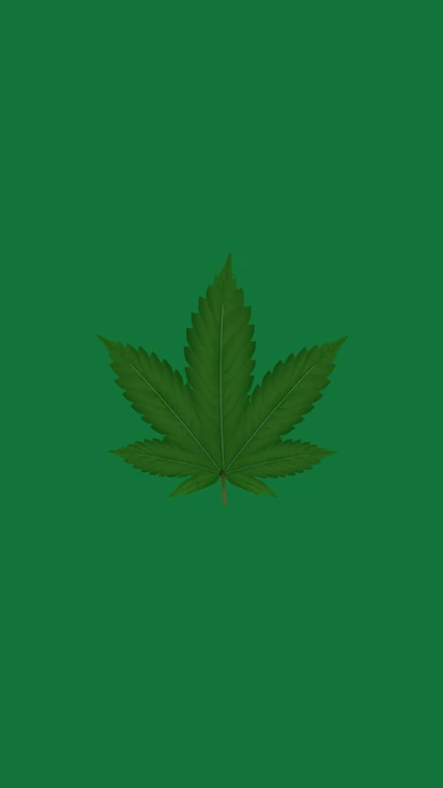 Hoja de cannabis sobre fondo verde