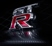 Emblema icônico do GT-R com acabamento elegante