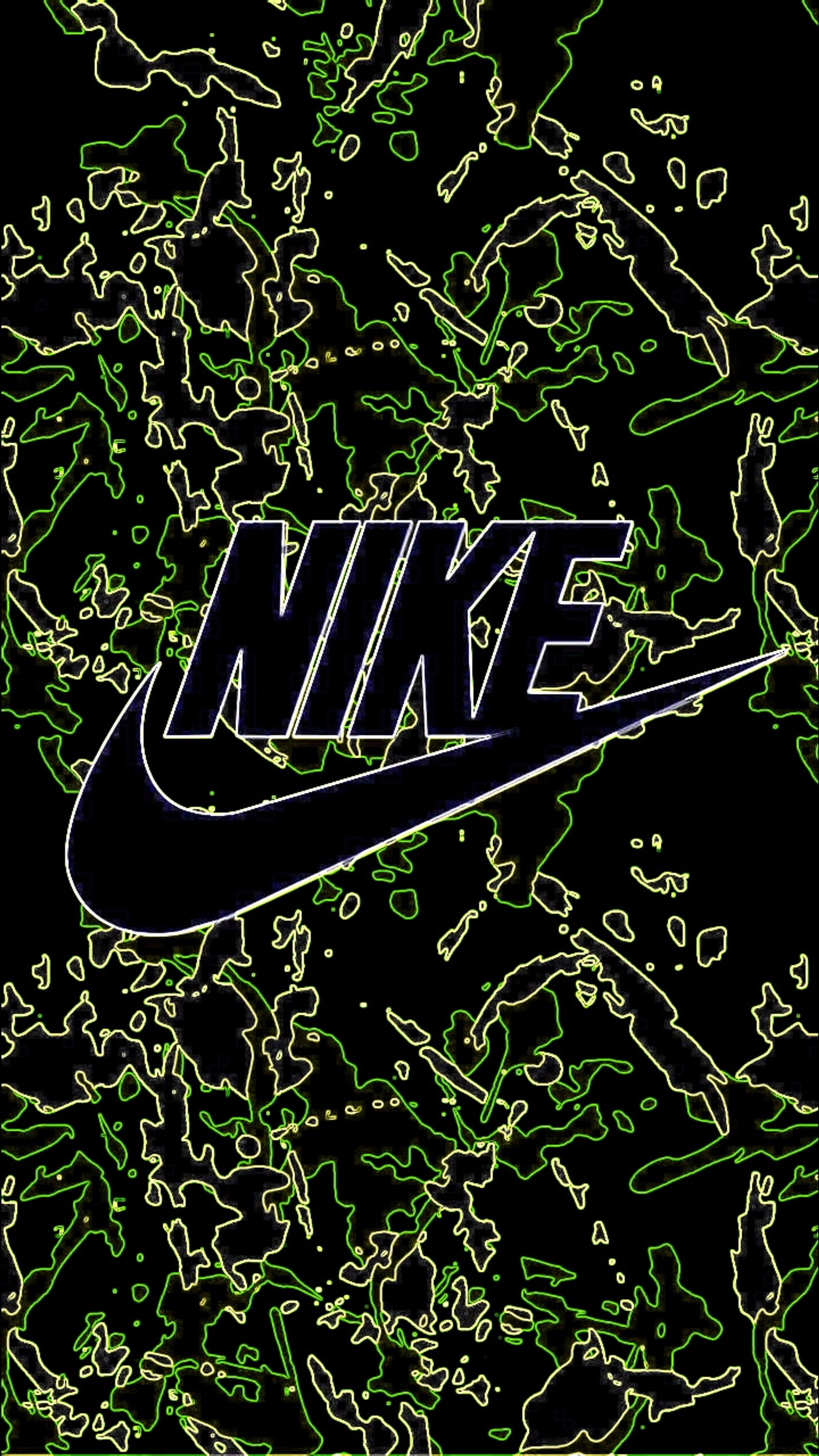 Nike logo on a black background with green and white lines (green, nike)