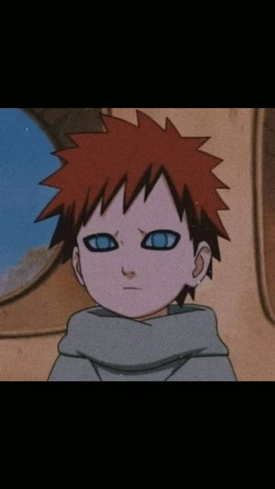 Gaara de Naruto con una expresión solemne, mostrando su distintivo cabello rojo espinoso y ojos azules.