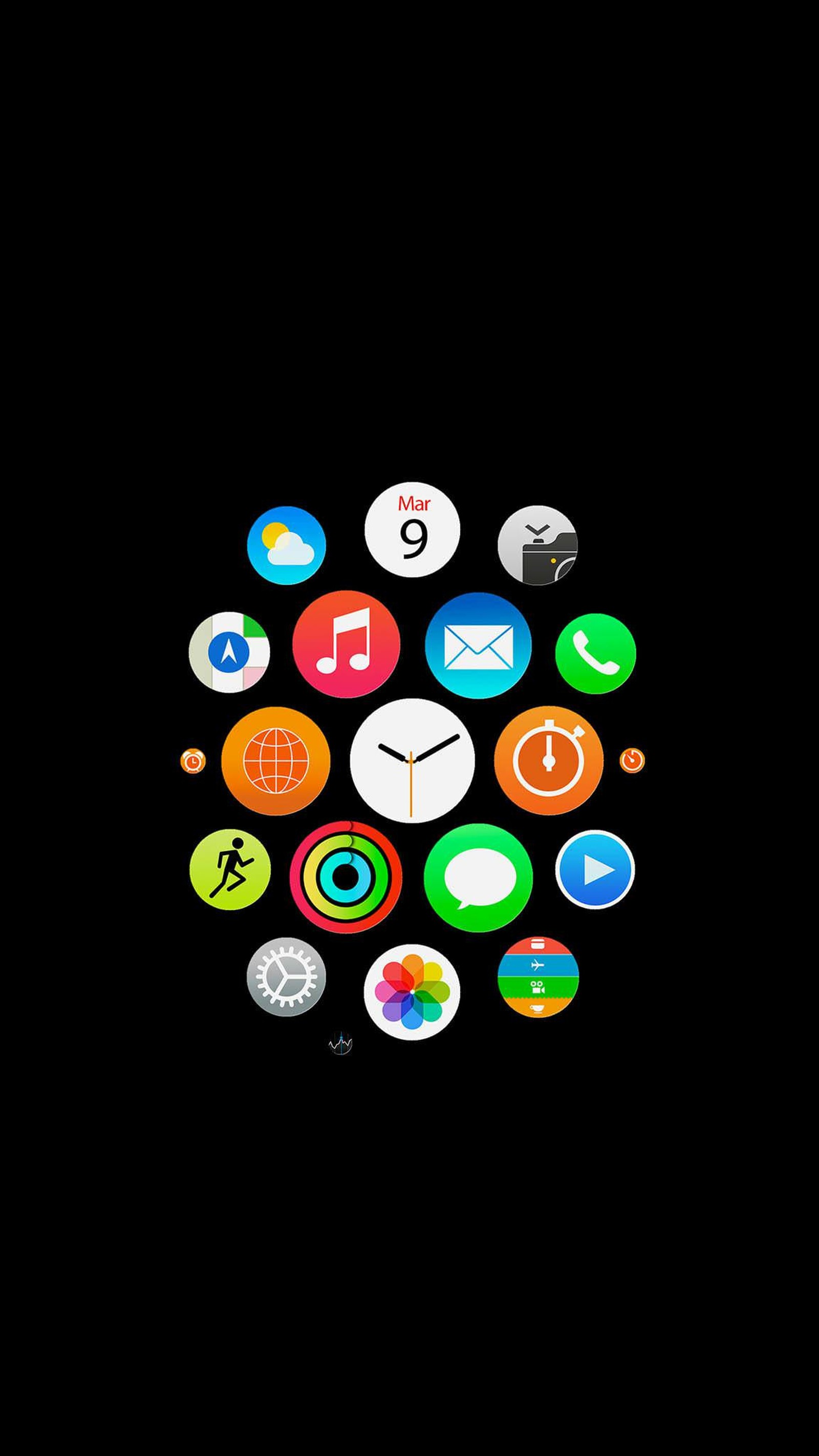 Un primer plano de un reloj con diferentes íconos (manzana, super amoled)