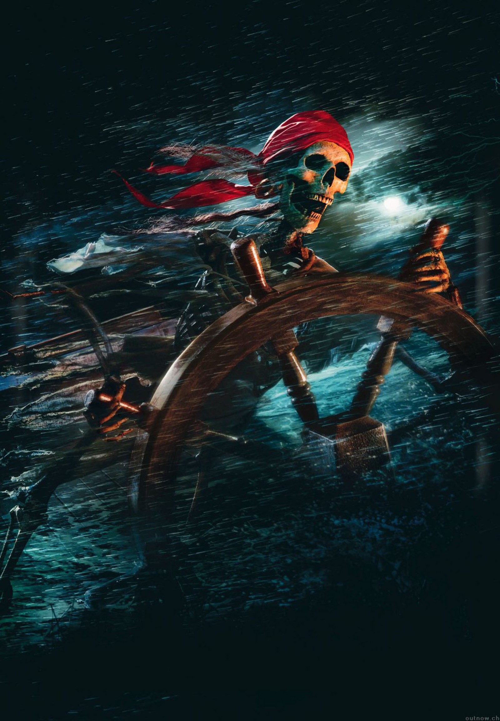 Pirata en un barco con un pañuelo rojo y una calavera (hd, película, pirata, piratas, piratas del caribe)