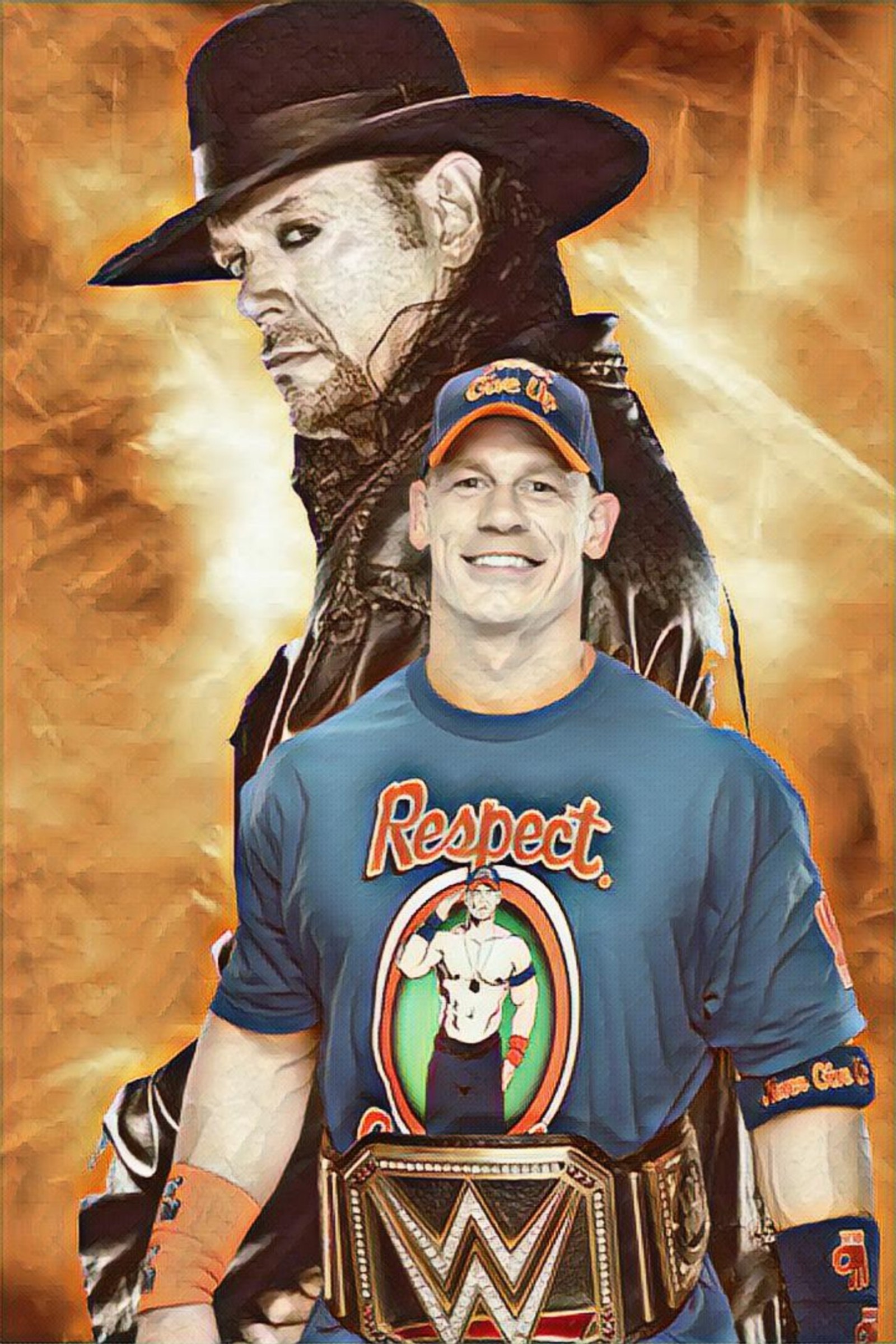 Un gros plan d'un homme portant un chapeau et une chemise (cène, cena, lundertaker, undertaker, wwe)