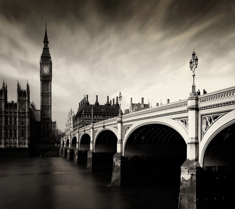 Арабский вид на мост с часовой башней на заднем плане (лондон, london, обои)