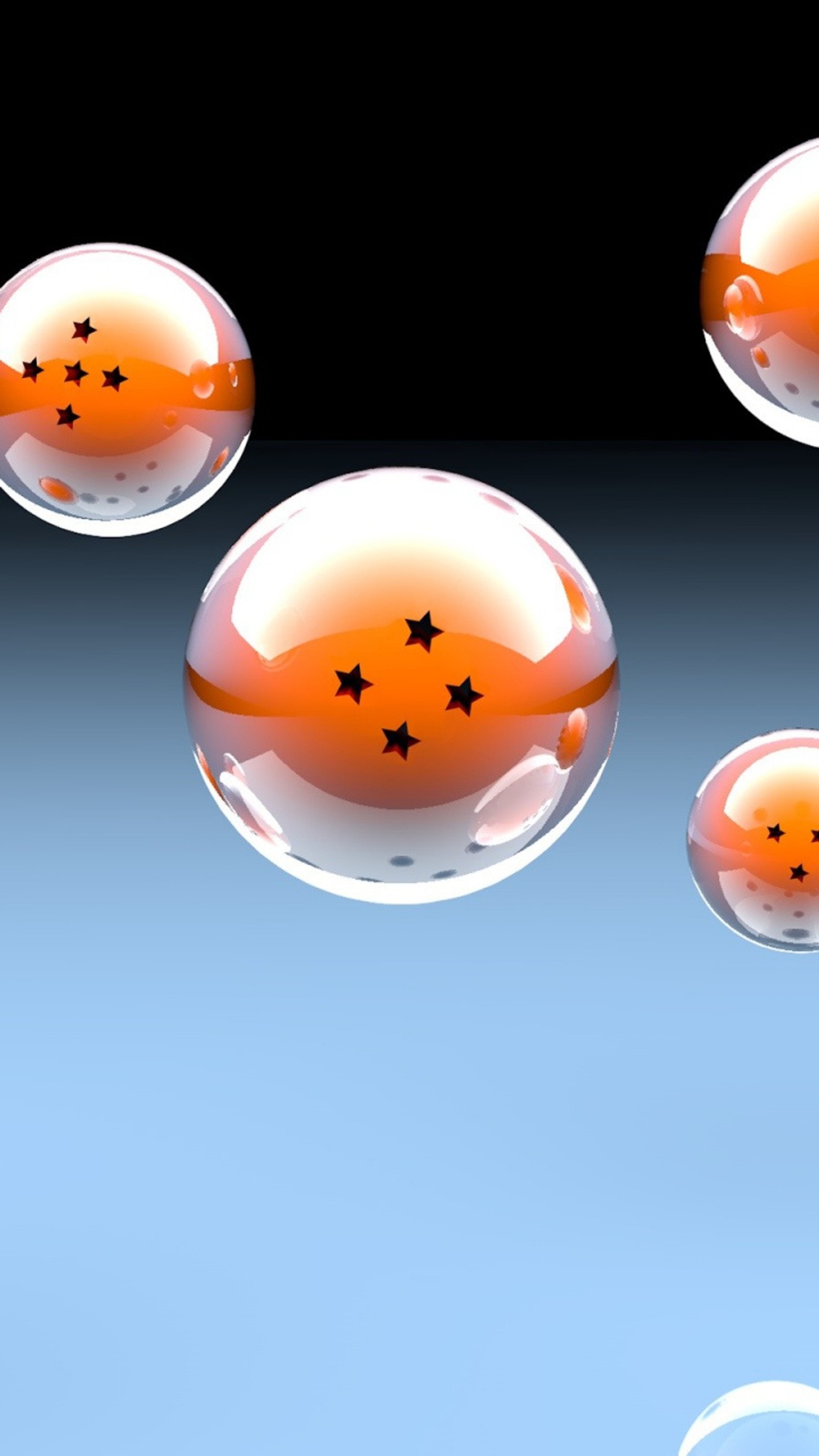 Spheres with stars floating in the air on a blue surface (anime, balls, dragon ball, stars)