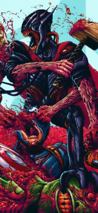 Batalla sobrenatural dinámica en rojo vívido: una obra de arte inspirada en los cómics de Marvel