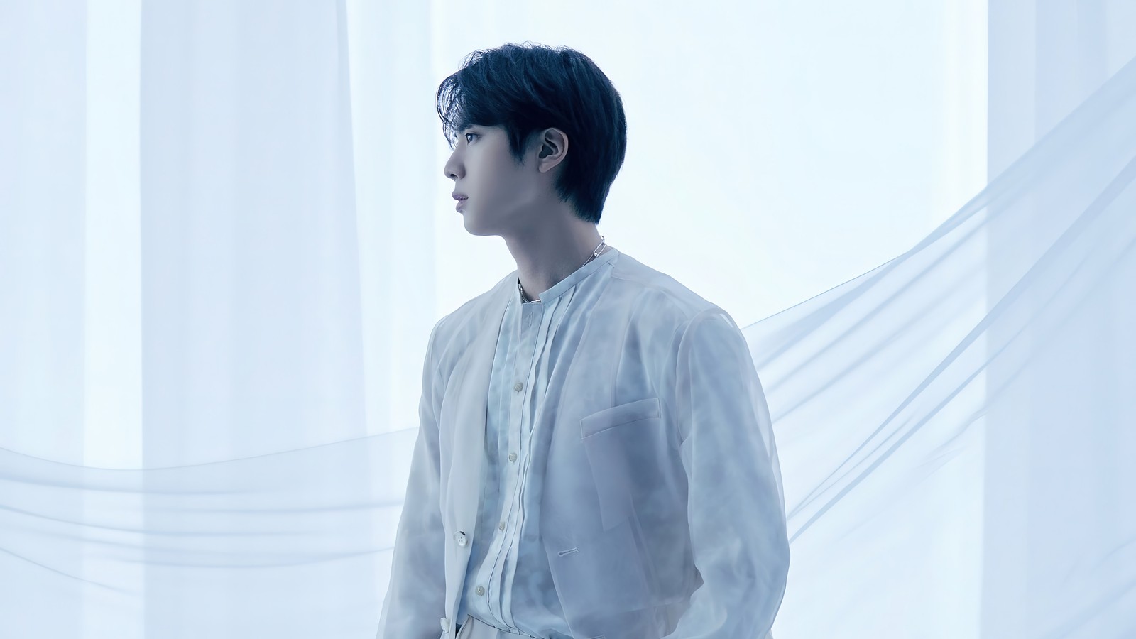 Arafed man in white shirt standing in front of a window (bts, 방탄소년단, bangtan boys, kpop, k pop)