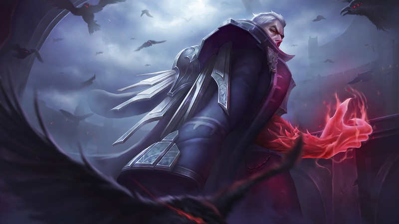 Мужчина с мечом и красным пламенем в руке (свейн, swain, lol, league of legends, видеоигра)