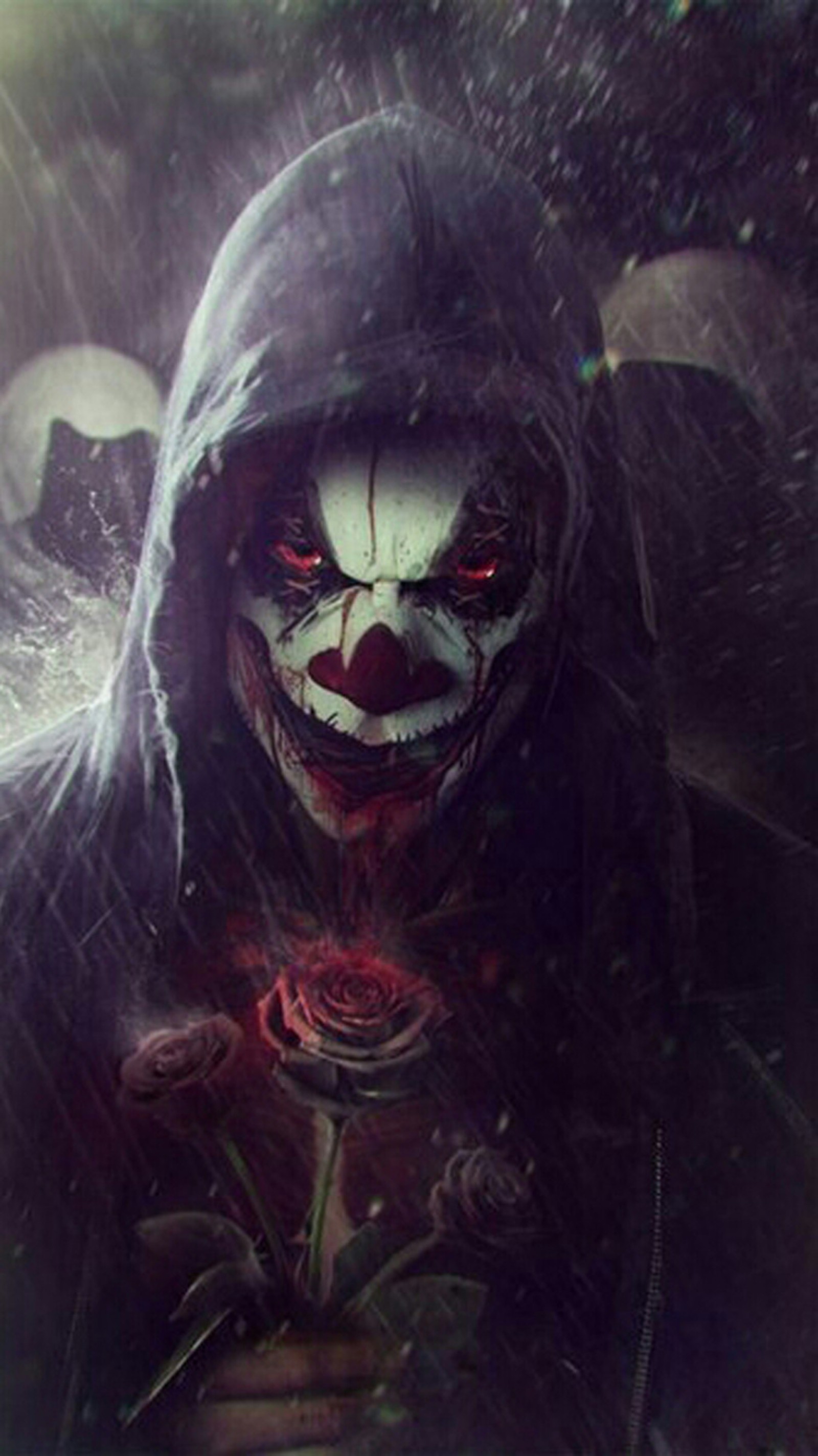 Descargar fondo de pantalla payaso, halloween, horror, lluvia, rosas