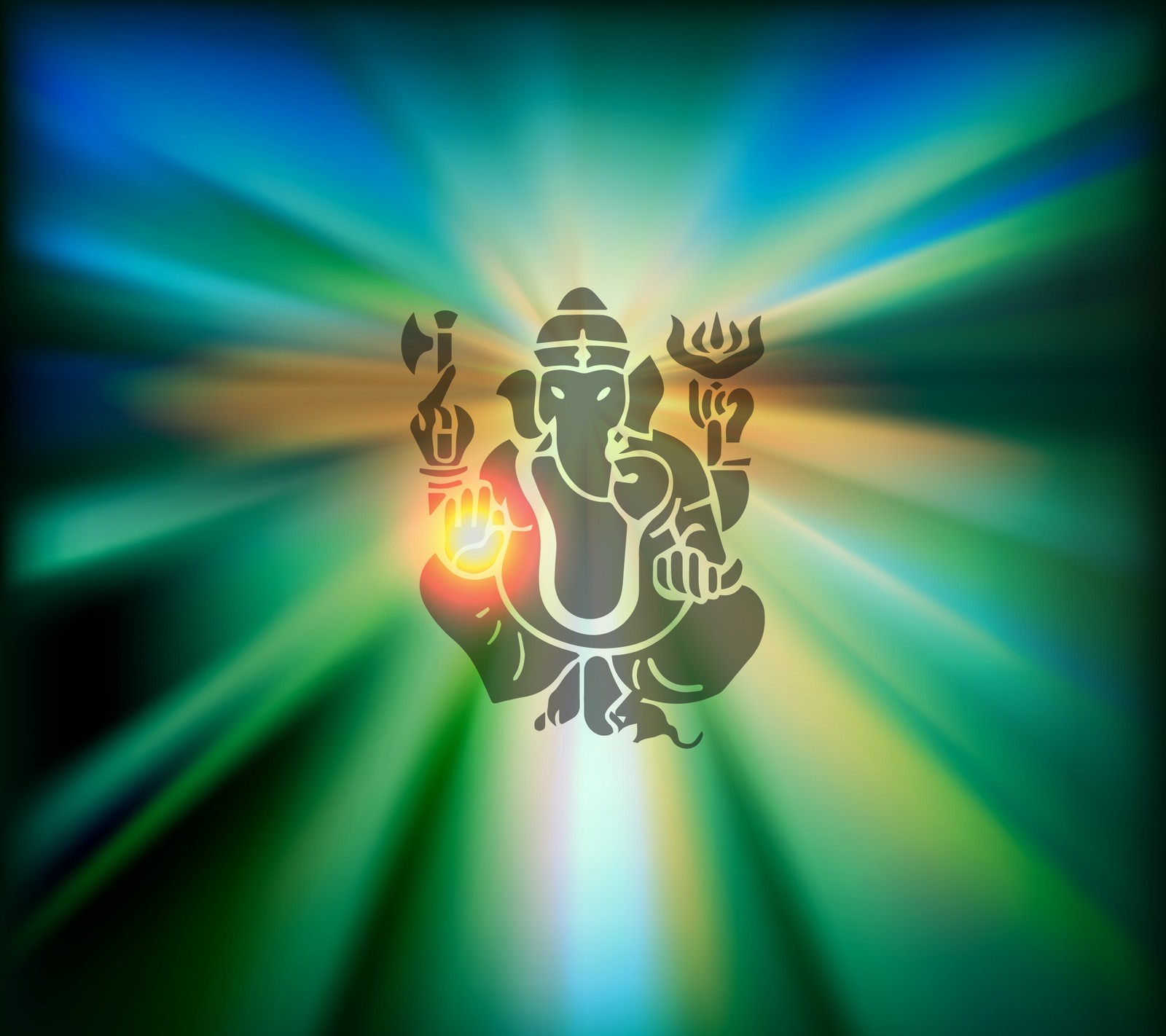 There is a picture of a gandapa with a light shining behind it (divine, elephant, ganesha, god, hindu)