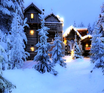 Cozy Log Cabins Nestled in a Winter Wonderland