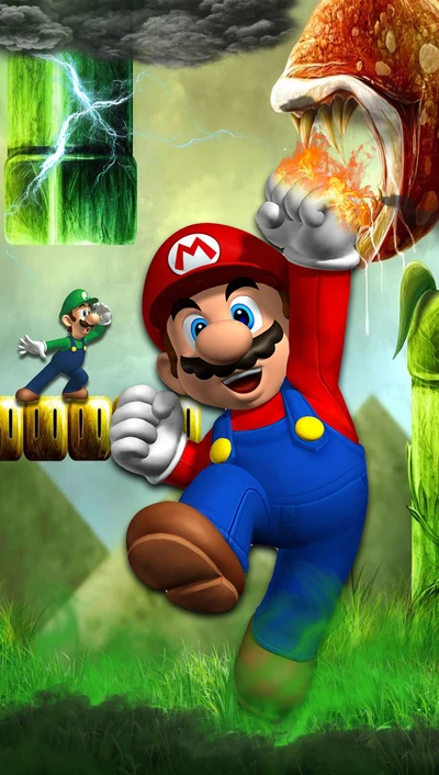 Super Mario and Luigi in Action Against the Piranha Plant