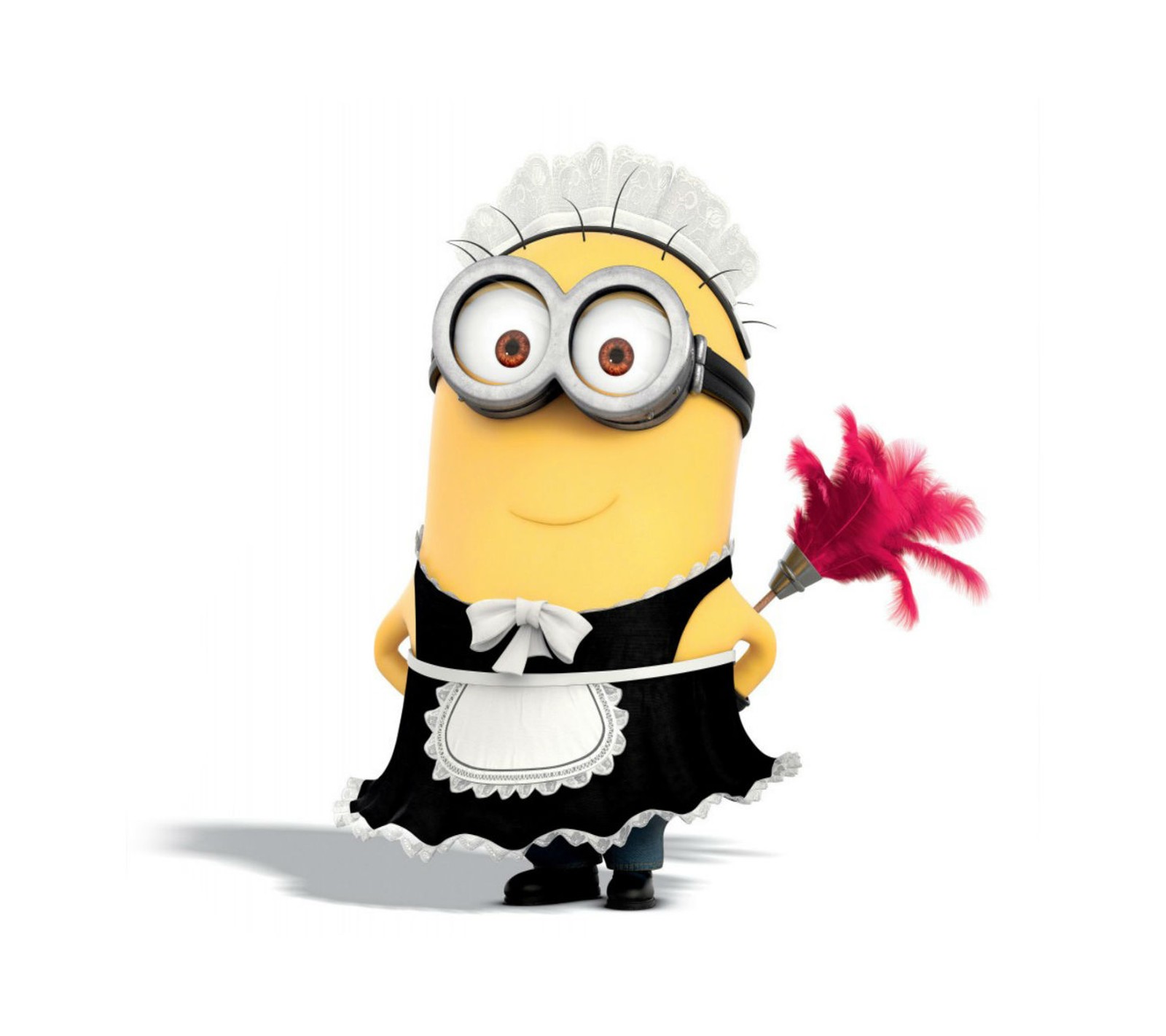 Un primer plano de un minion vestido con un disfraz de sirvienta (comedia, lindo, despreciable, femenino, hd)