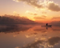 solo, nubes, lago, montaña, triste