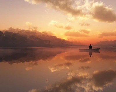 solo, nubes, lago, montaña, triste