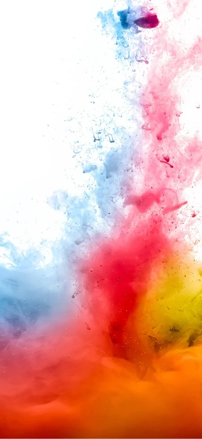 Explosion de couleurs vibrantes : fumée bleue, rouge, jaune et blanche