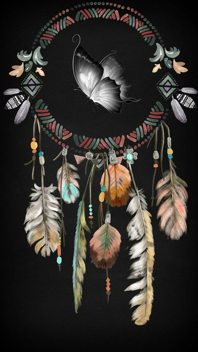 butterfly, dream catcher, native